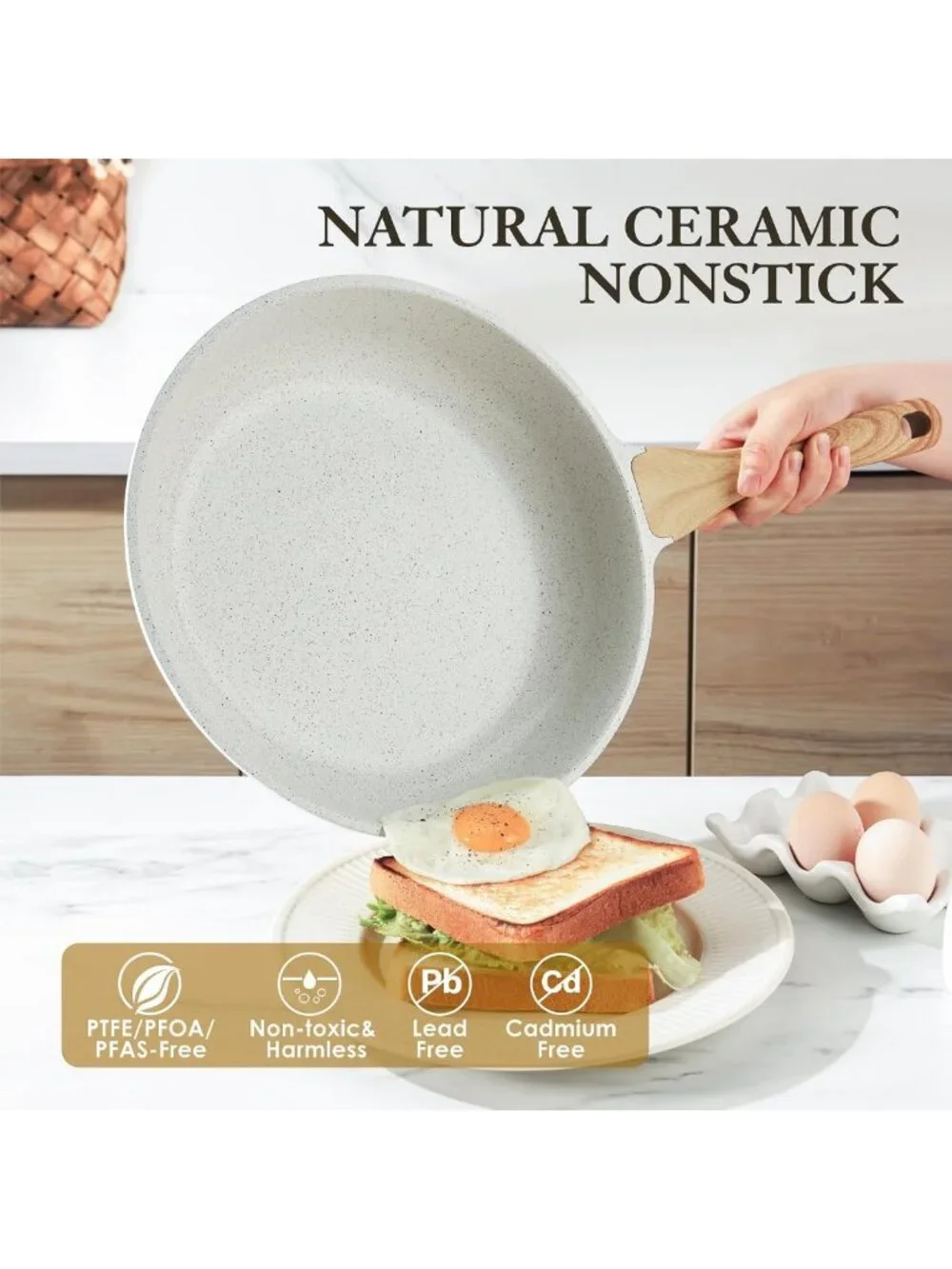 12-Inch Nonstick Ceramic Frying Pan - Healthy, Induction Compatible Skillet